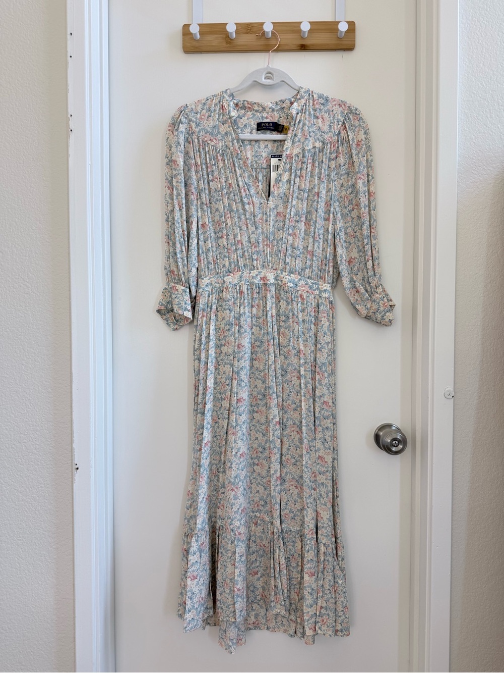 Ralph Lauren Floral Midi Dress in Light Blue and Pink